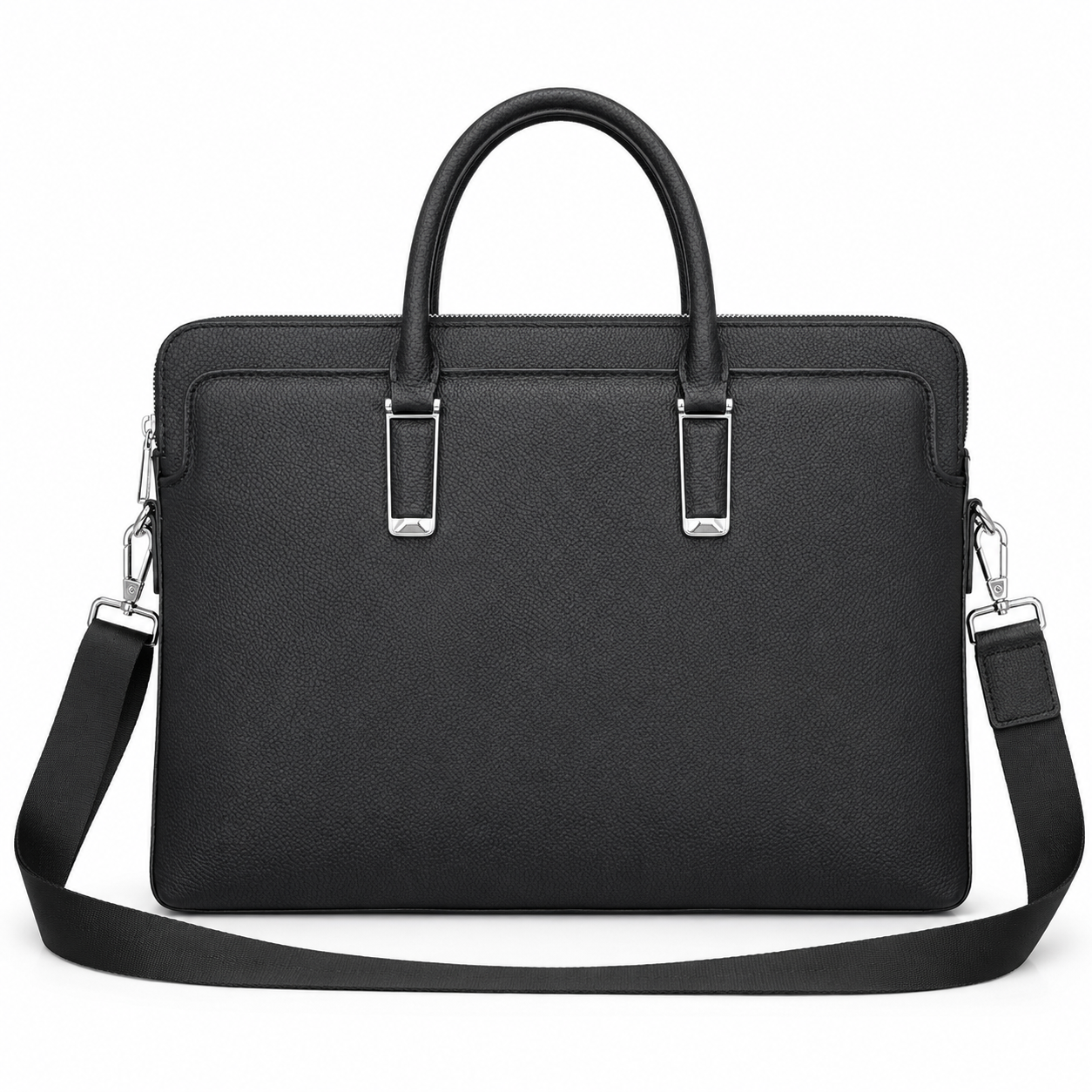 Leather Work Handbags - Classic Mens Top Handle Bags Black