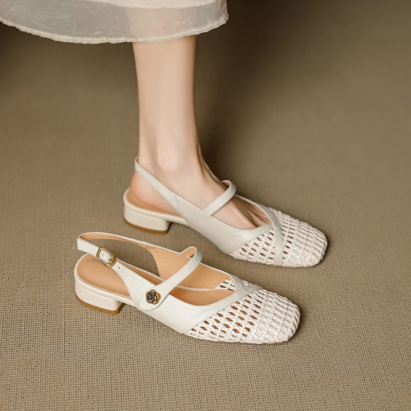 Leatherwork Fasteners - Women's Closed Toe Sandals Woven Hollow