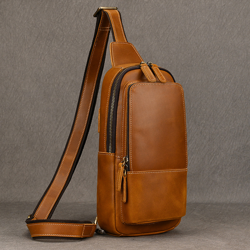 Leatherwork Fasteners - Genuine Leather Chest Bag Man's Small