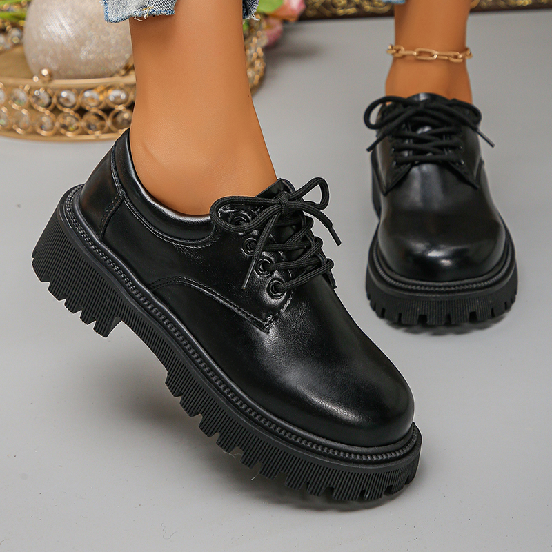 Leather Work Oxfords - Women's Platform Oxford Shoes Fashion Black