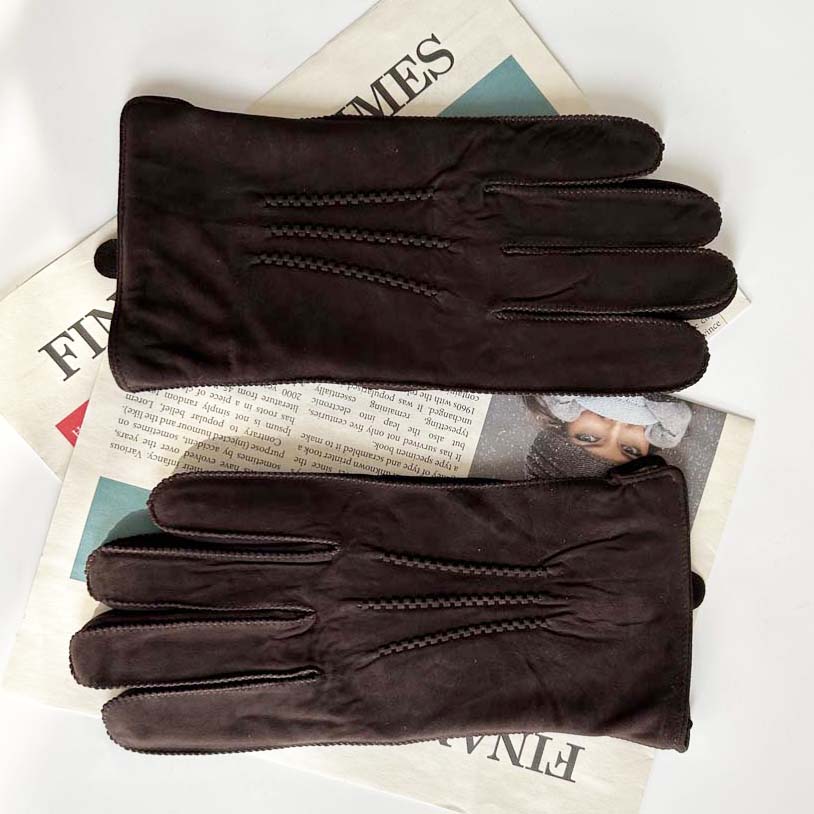 Leather Work Winter Gloves - Men Retro Sheepskin Suede Leather Gloves