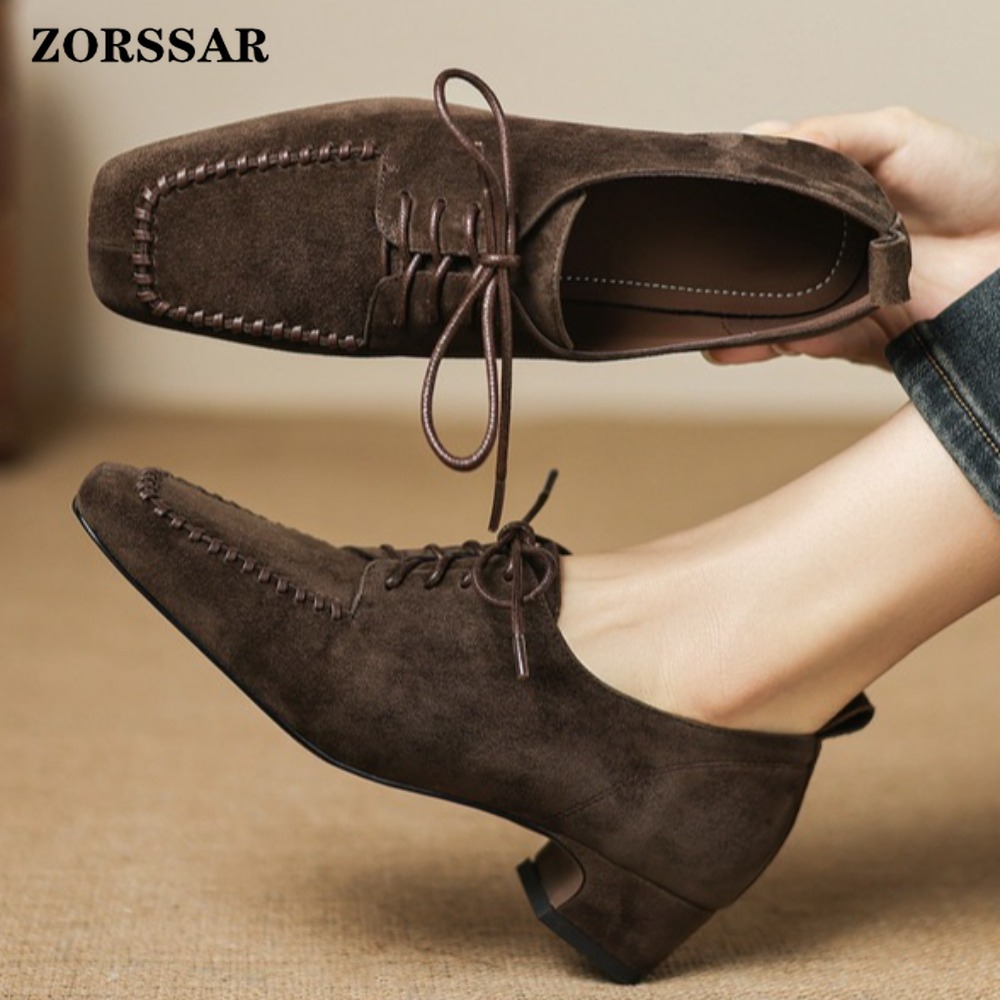 Women's Brown Suede Square Toe - Leather Work Oxfords 리뷰 및 가격