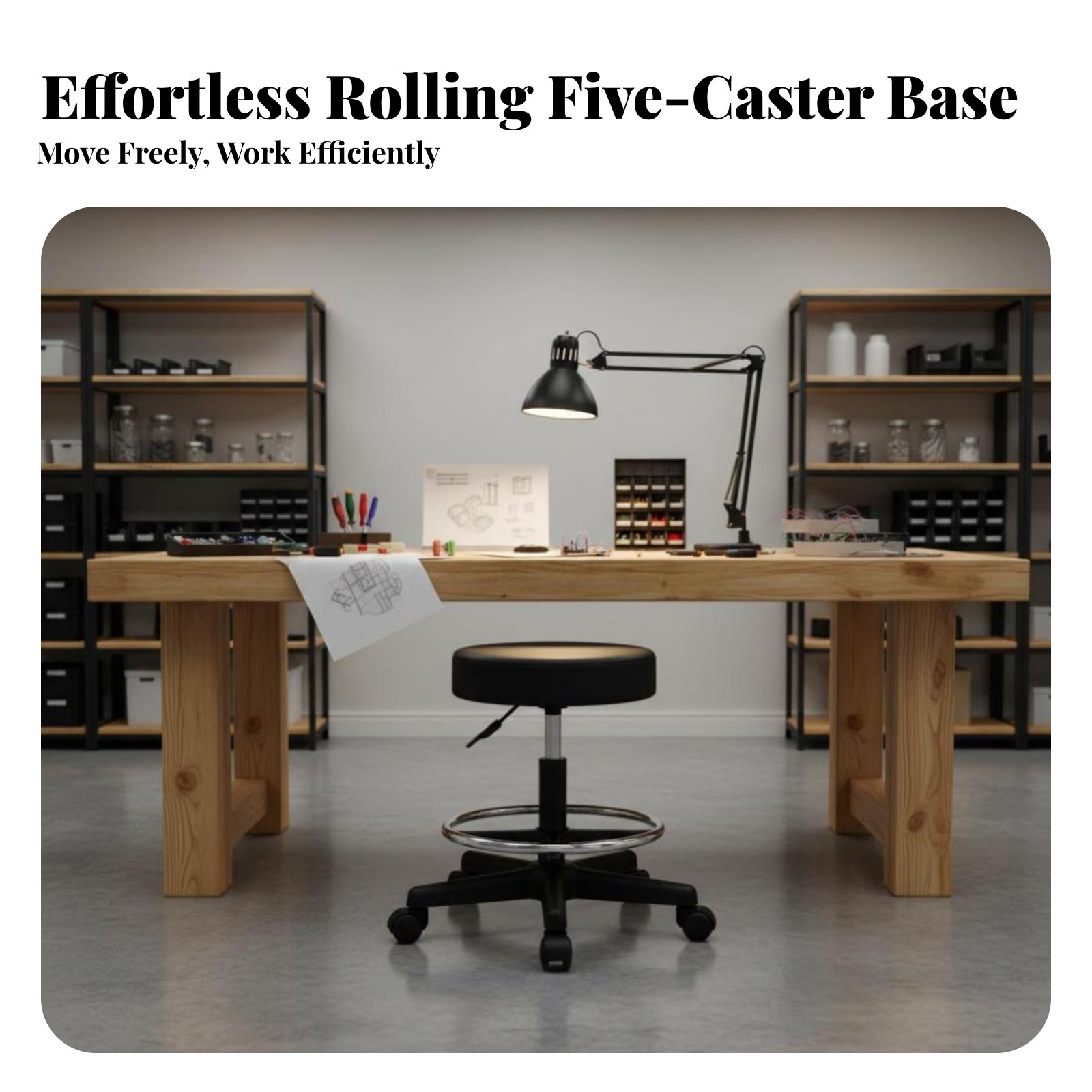 Adjustable Rolling Stool Versa - Upholstery Leather Work 리뷰 및 가격