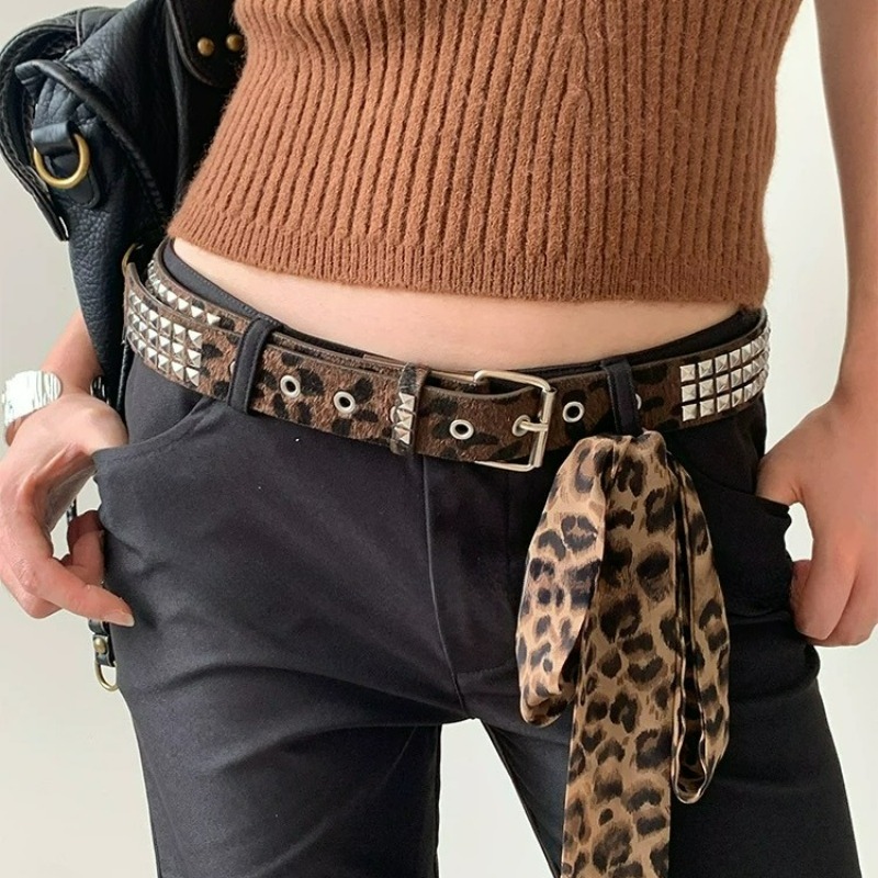 Y2K Leopard Rivet Belt Square  - Leatherwork Eyelets 리뷰 및 가격