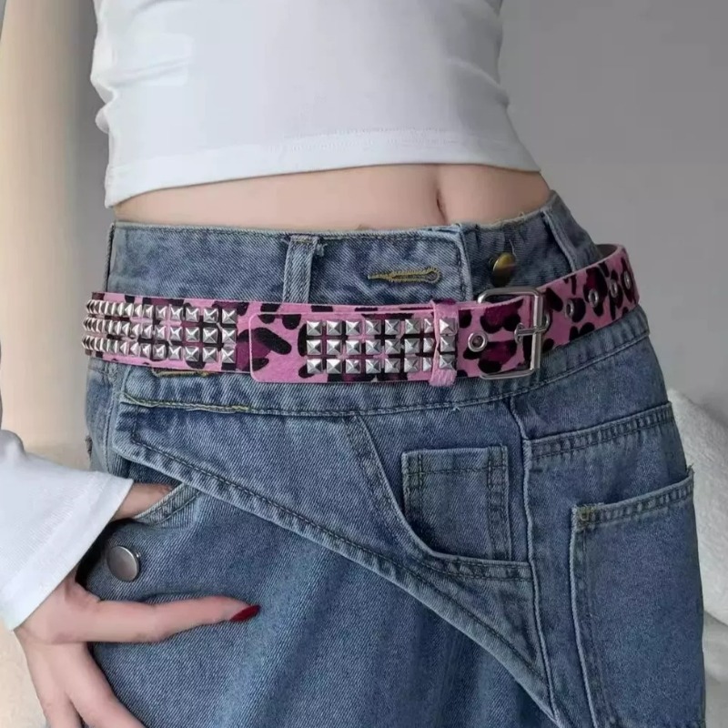 Y2K Leopard Rivet Belt Square  - Leatherwork Eyelets 리뷰 및 가격