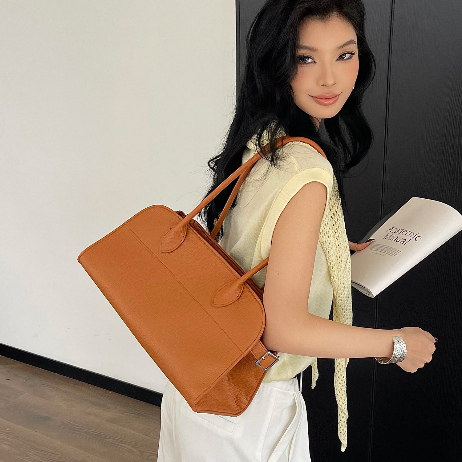 Litchi Grain Texture Tote Bag  - Leather Work Handbags 리뷰 및 가격